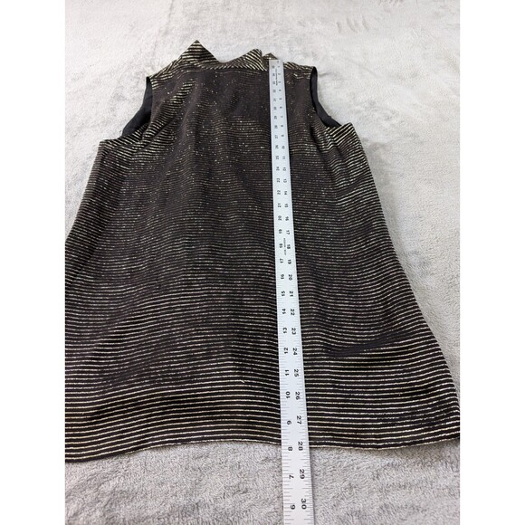 Lafayette 148 Silk Blouse Womens M Black Gold Stripe Sleeveless Bow Luxury - Picture 11 of 11